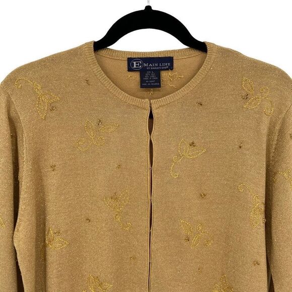 Main Line By Eagles Eye Silk Blend Beaded Mistletoe Cardigan Sweater NWT Gold - Picture 3 of 10